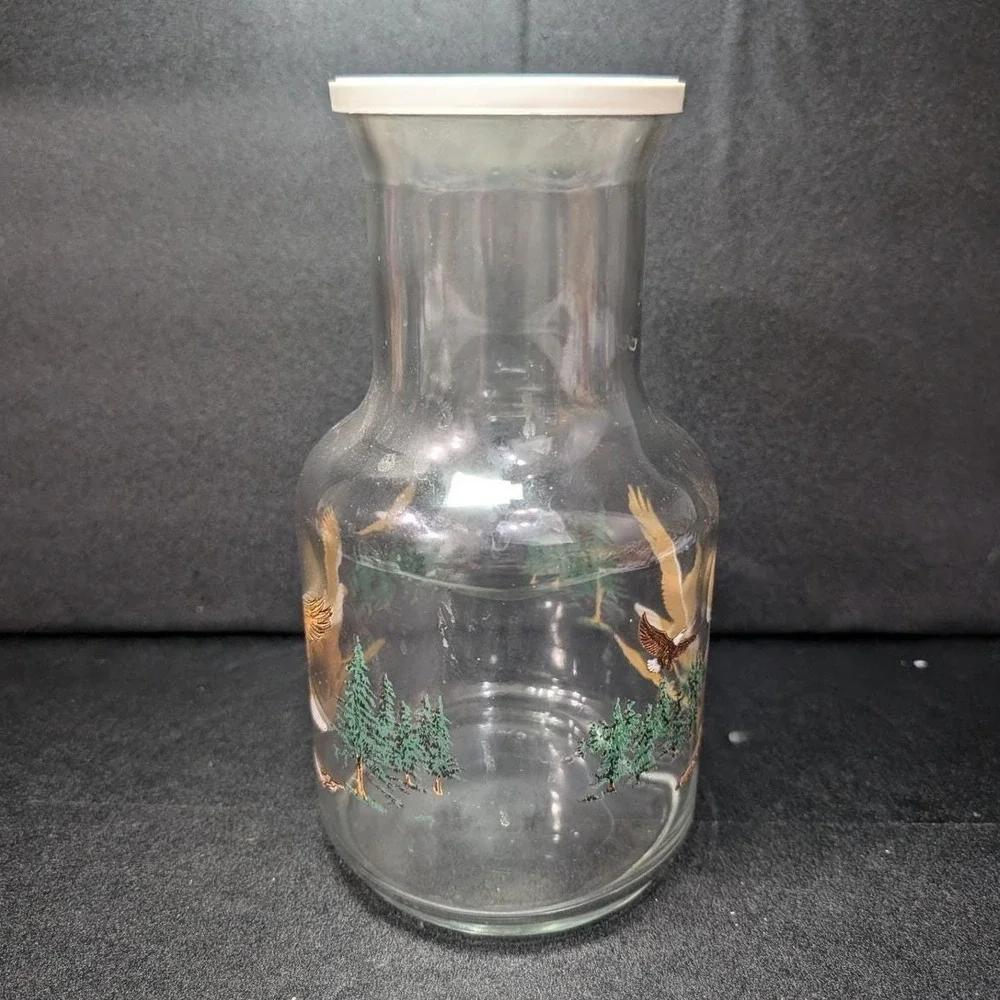 Clear‎ Glass Jar With Eagle Design, Vintage Lidded Kitchen Canister, Home Accent